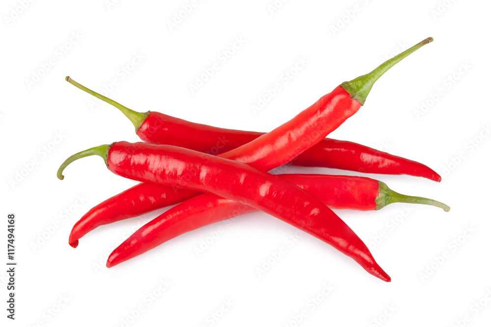 red chili or chilli cayenne pepper isolated on white background