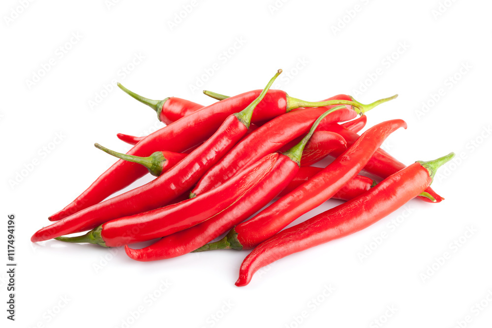 red chili or chilli cayenne pepper isolated on white background