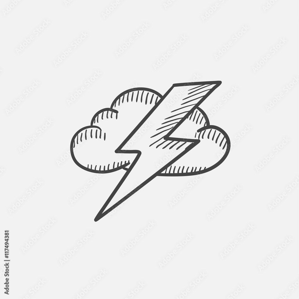 Cloud and lightning bolt sketch icon. Cloud and lightning bolt sketch icon.