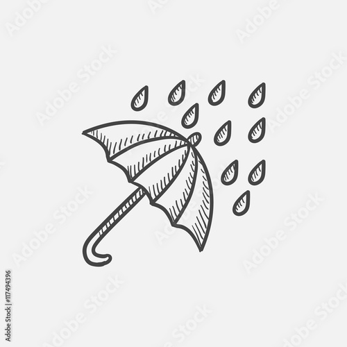 Rain and umbrella sketch icon.