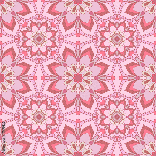 Floral seamless pattern in gentle soothing pink colors. Perfect for bathroom design, children's room. Vector background