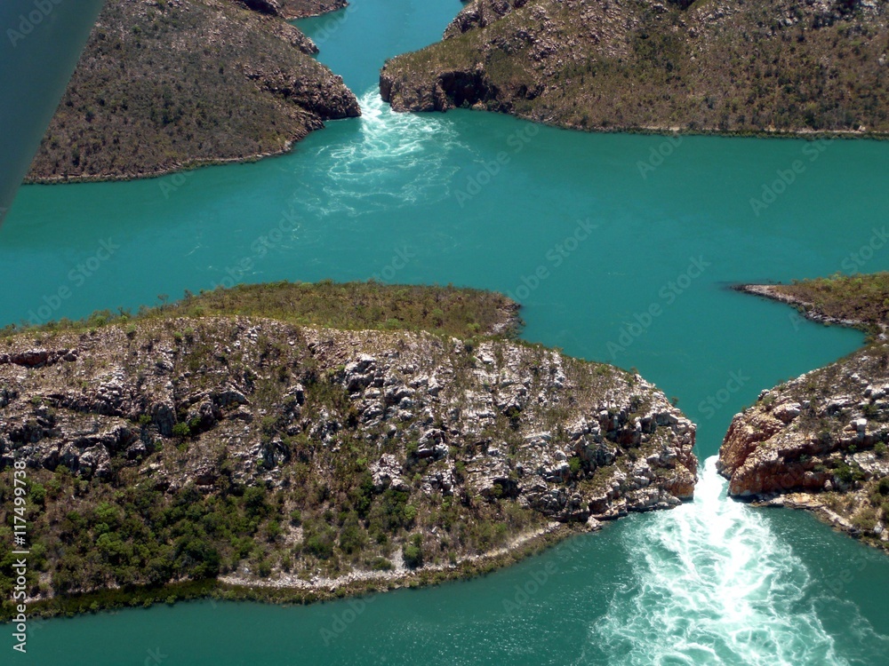 Aerial View of Two Horizontal Falls in remote remote Australia near Broome