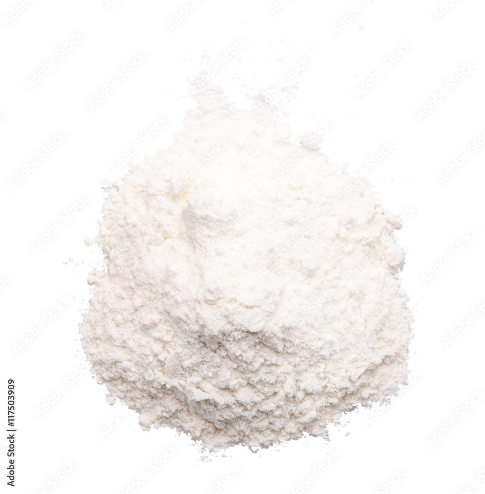 a handful of flour isolated on white background