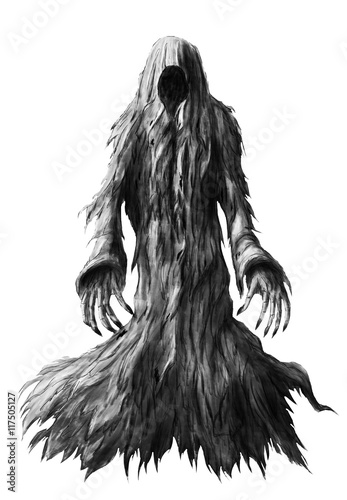 Obraz na płótnie Hand drawing of ghost in rags on white background w salonie