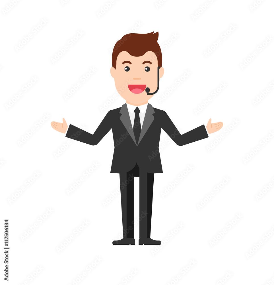 Business Training vector illustration. Speaker in a suit speaking to the audience. Man giving speech Icon. Business Training vector illustration. Speaker in a suit speaking to the audience. Man giving speech Icon.