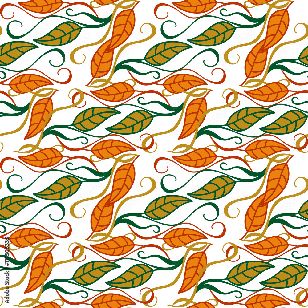 Fototapeta premium Seamless pattern with falling leaves. Vector clip art.