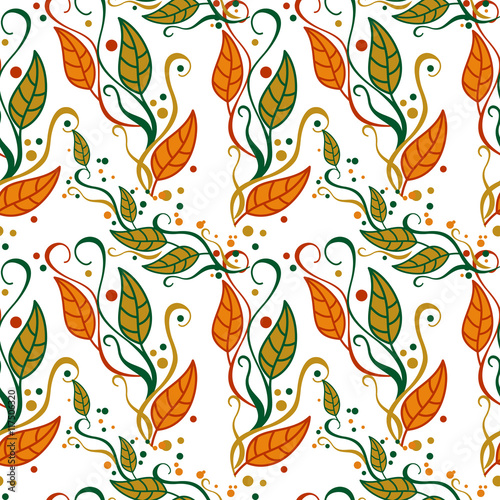 Seamless pattern with falling leaves. Vector clip art.