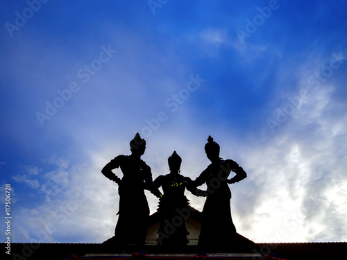 Three Kings Monument in the center of Chiang Mai, Thailand. The photo