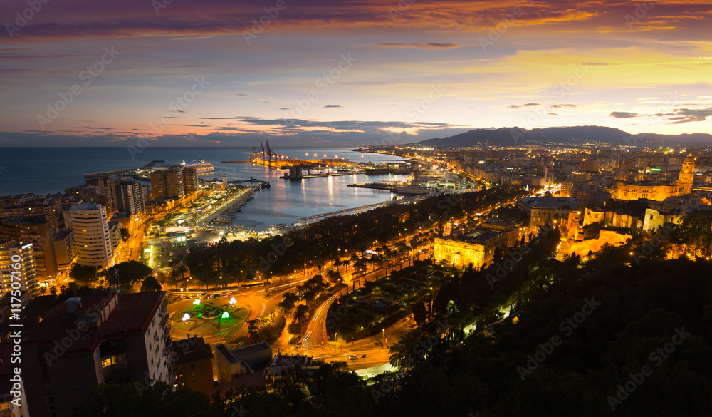  Malaga with Port from castle in evening