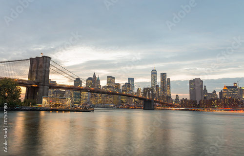 Magnificence of Brooklyn Bridge from Brooklyn Bridge Park at twi