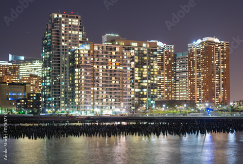 Skyline of Lower Manhattan. Skyscrapers at night