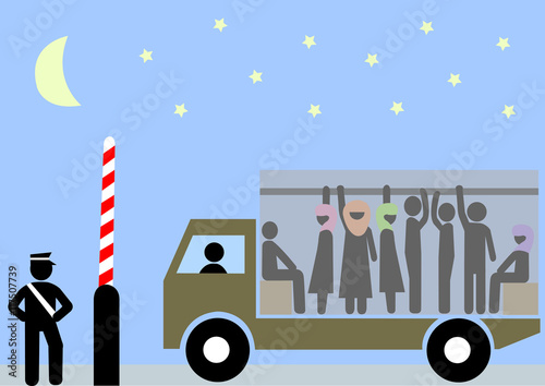 Illustration Illegale Einwanderung; Schlepper; Flüchtlinge; Grenze; Einwanderer; Zoll; schmuggeln