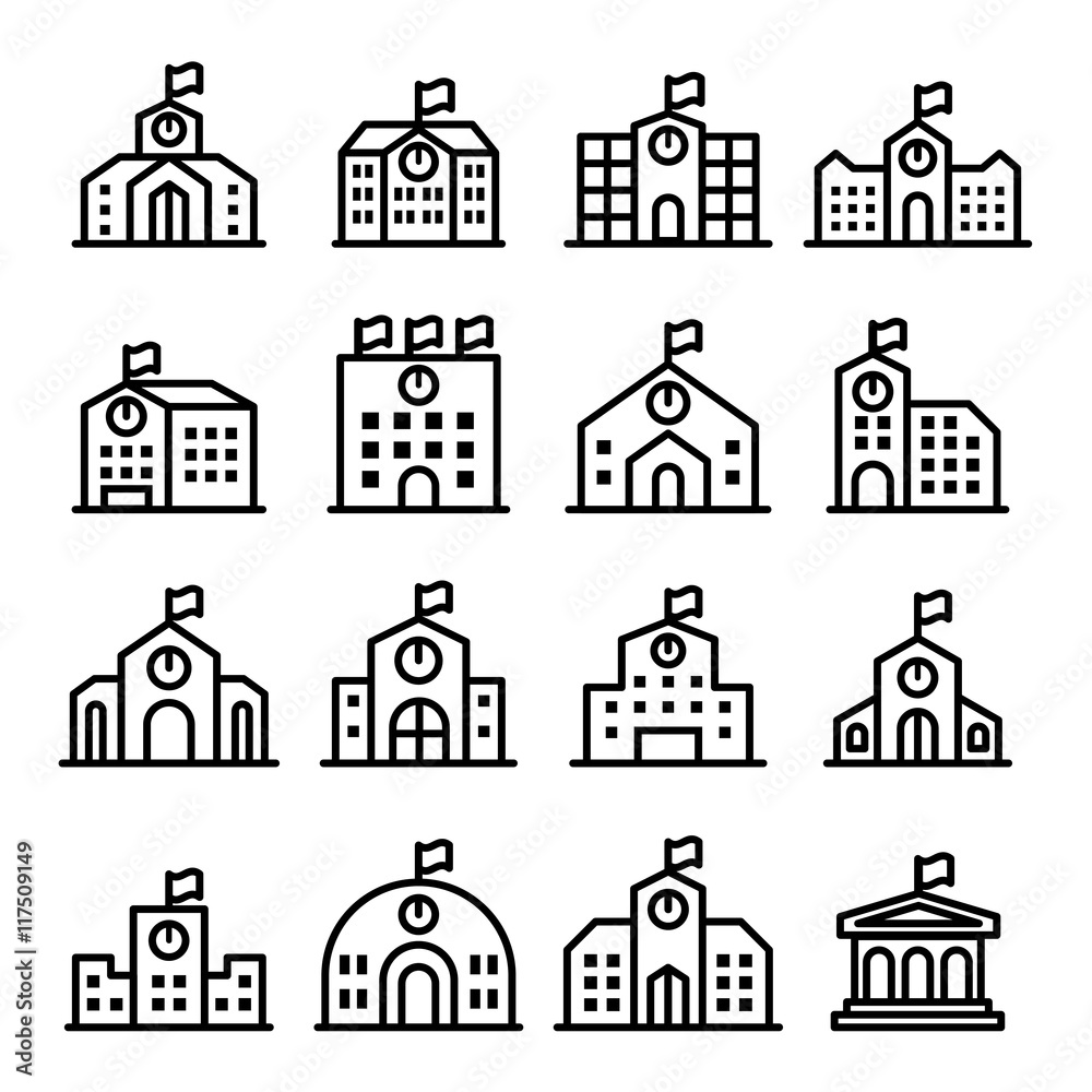 School icon set in thin line style School icon set in thin line style