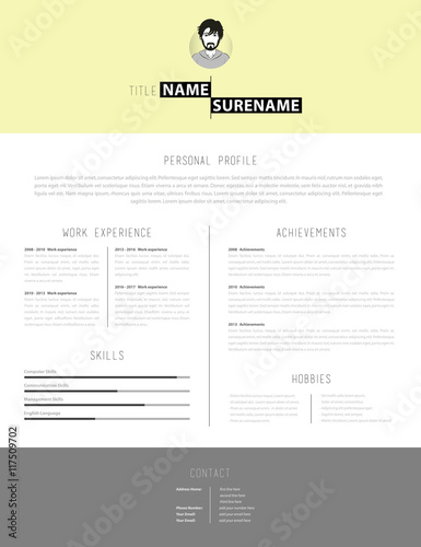 Simple but creative cv template with yellow background.