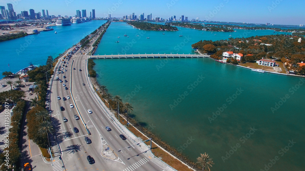 Aerial view of MacArthur Causeway in Miami