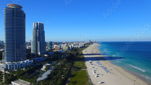Miami Beach, Florida. Aerial view of city skyline at dusk © jovannig