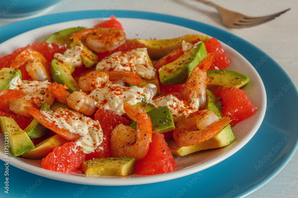 Salad - a mix of avocado, shrimp and grapefruit. Salad - a mix of avocado, shrimp and grapefruit.