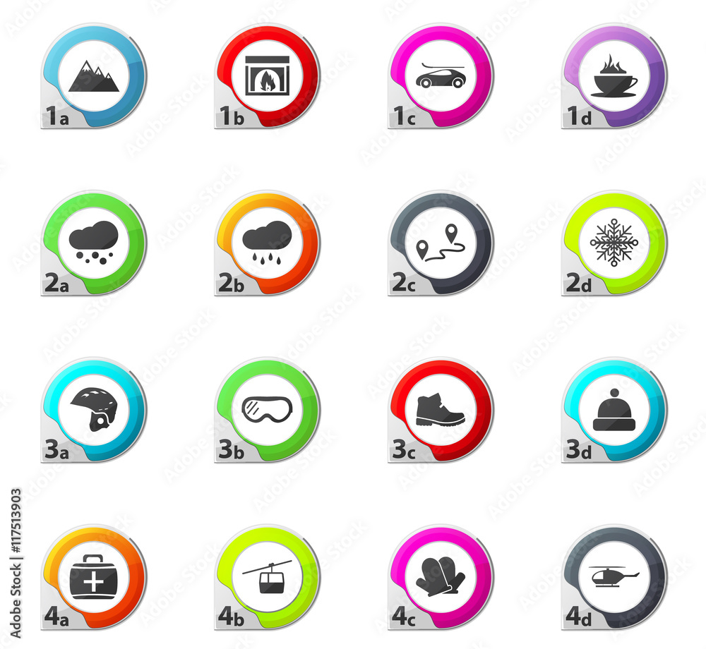 Skiing icons set Skiing icons set