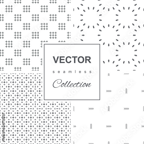 Set of black and white vector patterns with arrows
