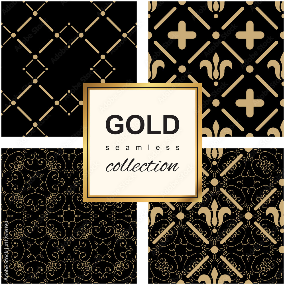 Golden pattern on dark damask background