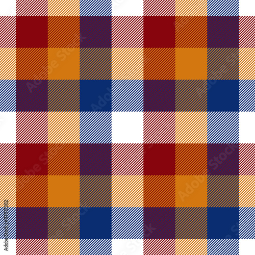 Red orange blue white check seamless pattern