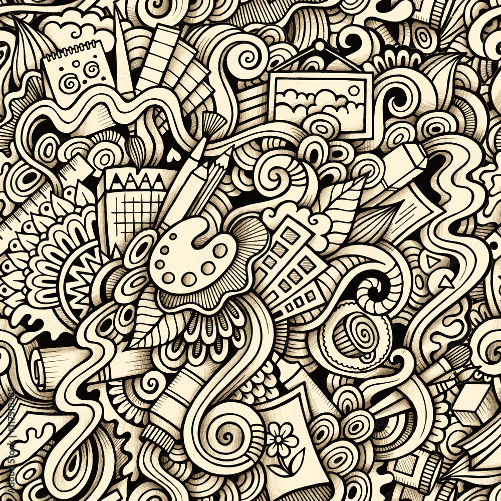 Cartoon hand-drawn doodles on the subject of Art style theme