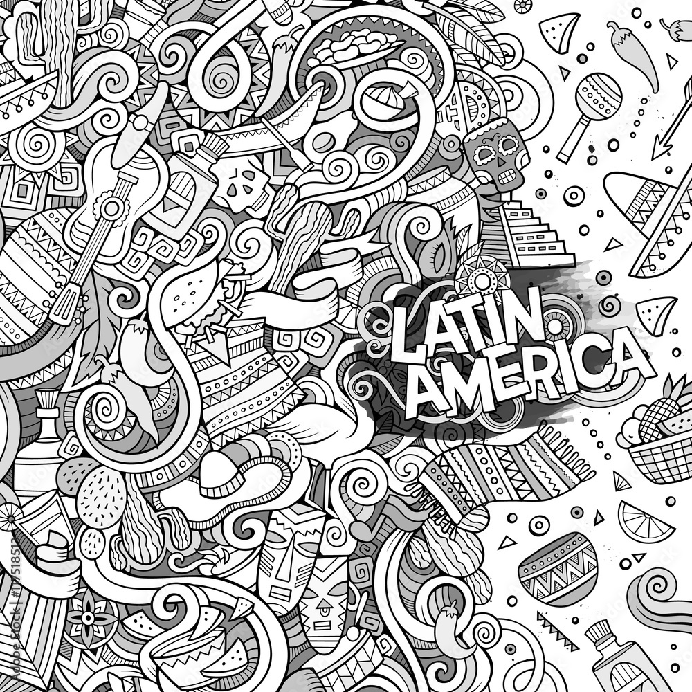 Cartoon hand-drawn doodles Latin American frame