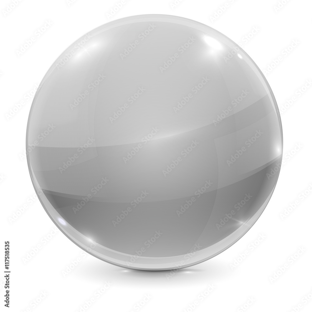 Glass ball. Grey shiny 3d sphere