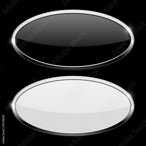 Oval button with chrome frame. Web icons on black background