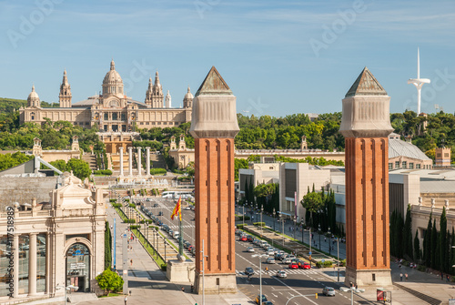 Venetian Towers and National Palace on Plaza de Espana in Barcel photo