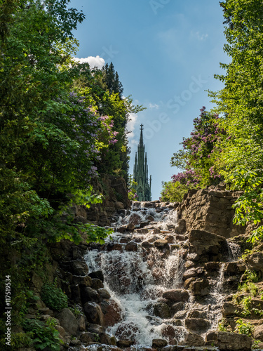 waterfall and Kreuzber Monument in Viktoriapark
