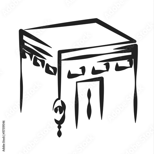 Vector. Isolated illustration of Kaaba, Mekka. Saudi Arabia. Islamic sacred mosque Al Haram.