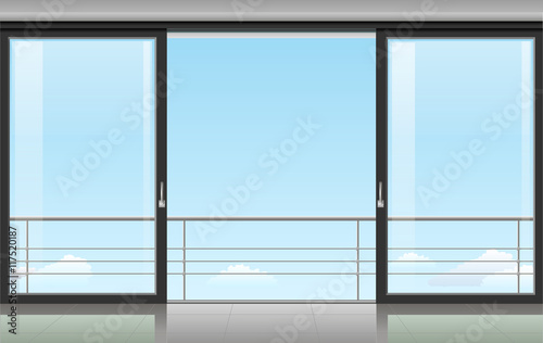 The wall at home or with a sliding door and overlooking the sky. Vector illustration