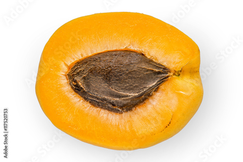 Half of apricot on the white background