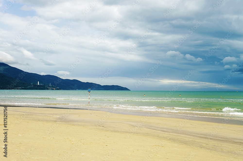Splashes of water in sea at the China Beach Danang