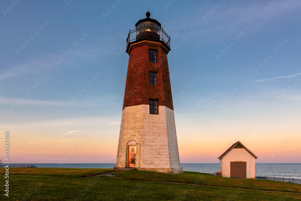 Point Judith lighthouse Famous Rhode Island Lighthouse at sunset Point Judith lighthouse Famous Rhode Island Lighthouse at sunset