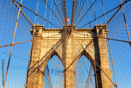 Brooklyn Bridge at sunset in New York City  USA