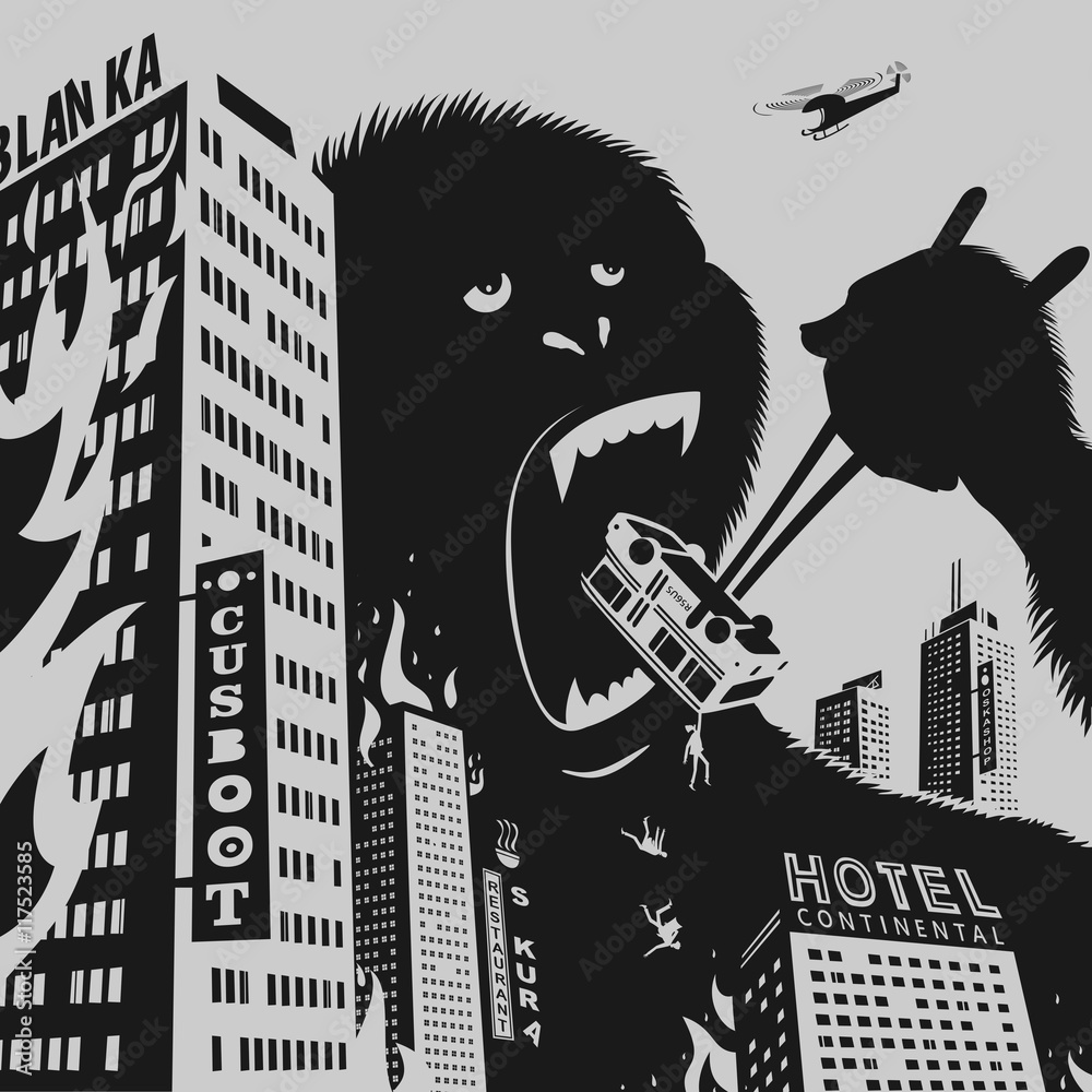 Obraz premium Big Gorilla destroys City
