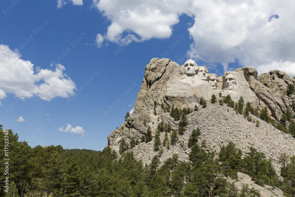 Black Hills; Mount Rushmore National Memorial; vlnr: George Washington, Thomas Jefferson, Theodore Roosevelt, Abraham Lincoln