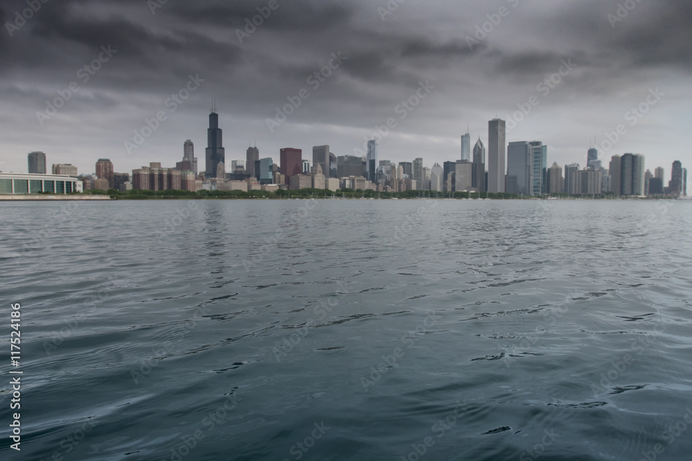 Lake Michigan with Chicago Skyline in Background