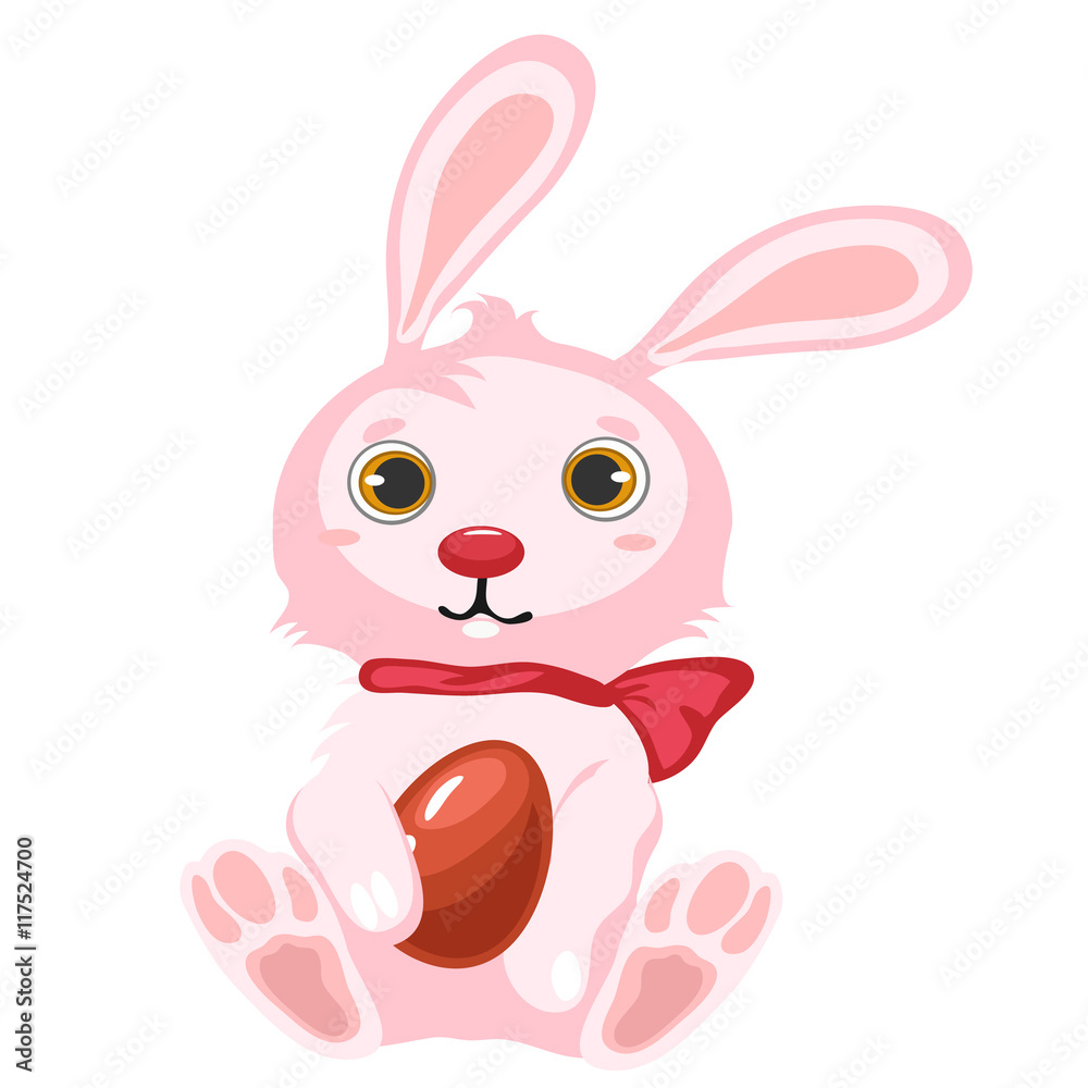 Obraz premium Pink Easter Bunny with chocolate egg isolated