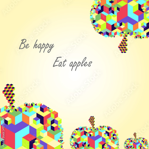 Bright cubic apple fruit  unique modern colorful vector postcard/Bright cubic apple fruit  unique modern colorful vector postcard