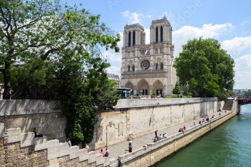 Notre Dame along the Seine river in Paris, France