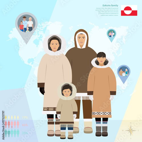 Eskimo family in national dress,  vector illustration