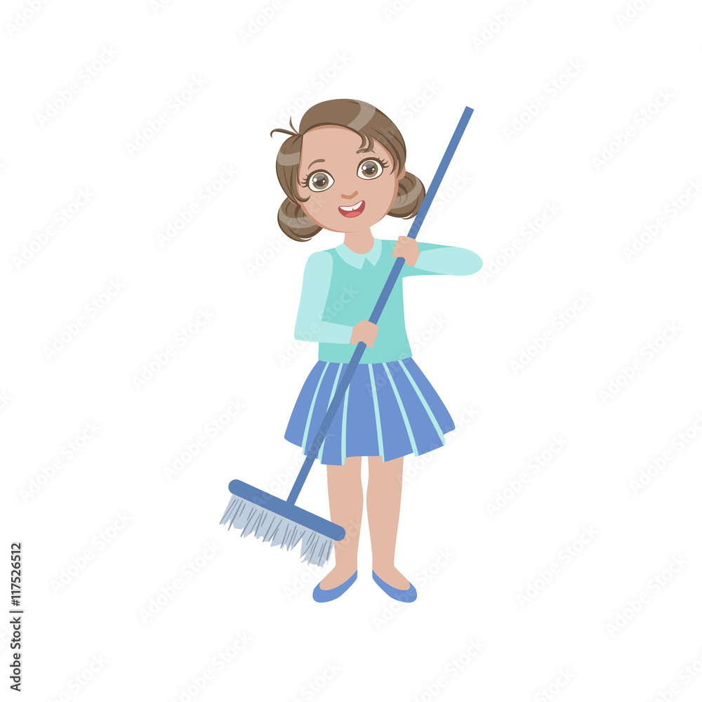 Girl Sweeping The Floor With The Broom Girl Sweeping The Floor With The Broom