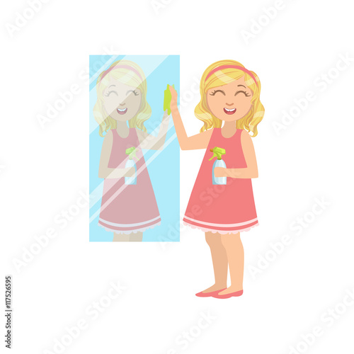 Girl Cleaning The Mirror