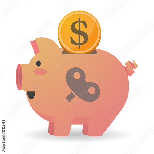 Isolated piggy bank icon with a toy crank