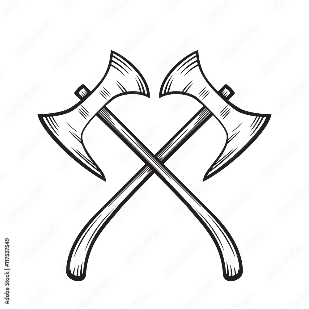 crossed axes, medieval weapons on white, vector illustration Stock ...