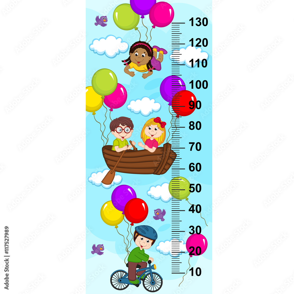 Fototapeta premium Children in the sky on a bicycle, boat flying on balloons(in original proportions 1:4) - vector illustration, eps