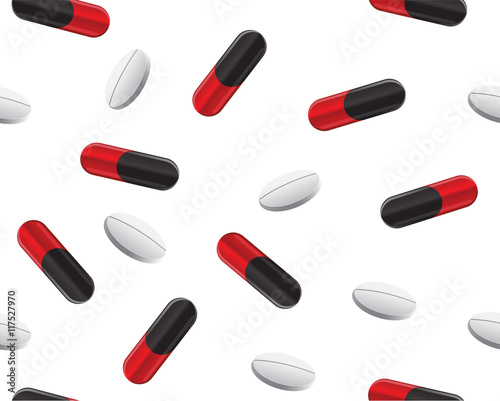 Medicines pill and capsule pattern wallpaper seamless design on white background vector illustration.